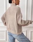 Heart Turtleneck Dropped Shoulder Long Sleeve Sweater