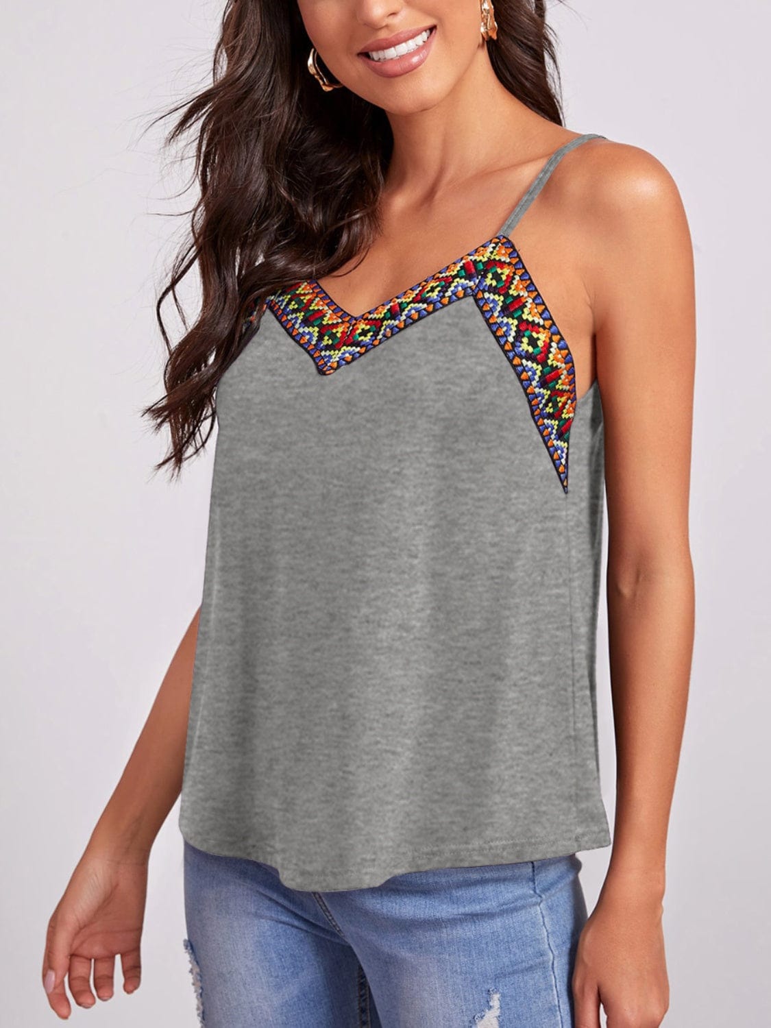 Rosy Brown Geometric V-Neck Spaghetti Strap Cami