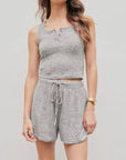 Gray Quarter Button Sleeveless Top and Drawstring Shorts Lounge Set