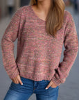 Heathered V-Neck Long Sleeve Sweater