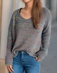 Heathered V-Neck Long Sleeve Sweater