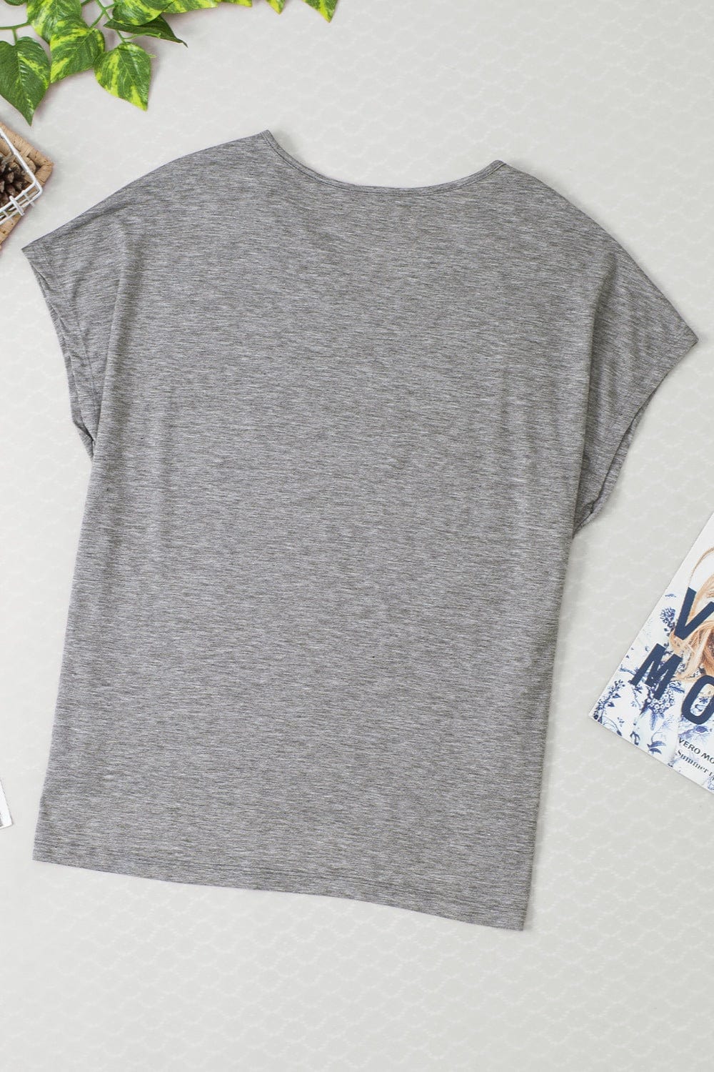 Gray Heathered V-Neck Short Sleeve T-Shirt