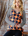 Rosy Brown Heimish Full Size Checkered Contrast Striped Long Sleeve T-Shirt