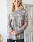 Light Gray Heimish Full Size Leopard Exposed Seam Contrast T-Shirt