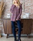 Dark Gray Heimish Full Size Plaid V-Neck Long Sleeve Top