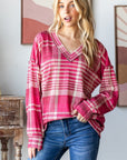 Heimish Plaid Drop Shoulder V-Neck T-Shirt