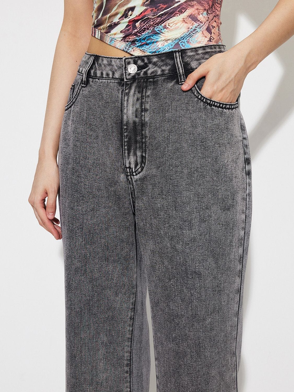 Light Gray High Waist Bootcut Jeans with Pockets