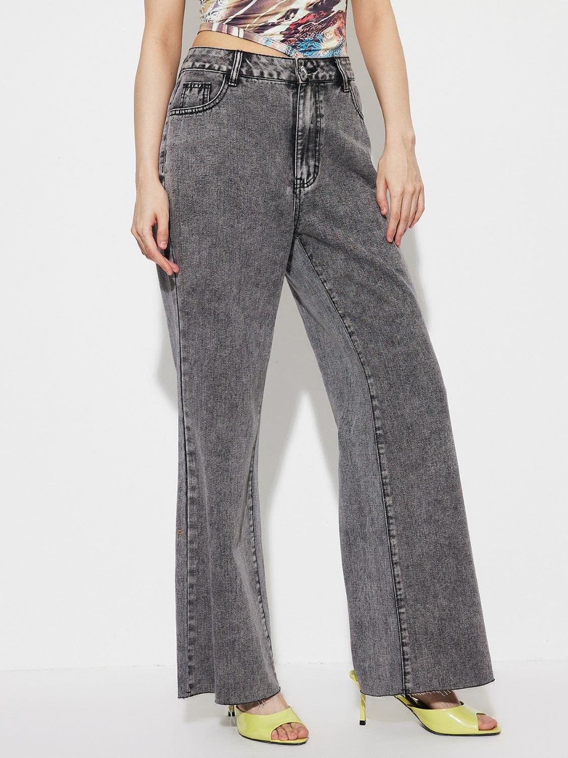 Dim Gray High Waist Bootcut Jeans with Pockets