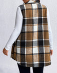 Honey Plus Size Pocketed Plaid Button Up Vest Coat