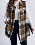 Honey Plus Size Pocketed Plaid Button Up Vest Coat