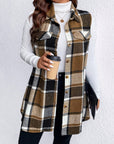 Honey Plus Size Pocketed Plaid Button Up Vest Coat