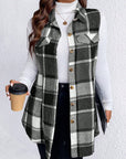 Honey Plus Size Pocketed Plaid Button Up Vest Coat