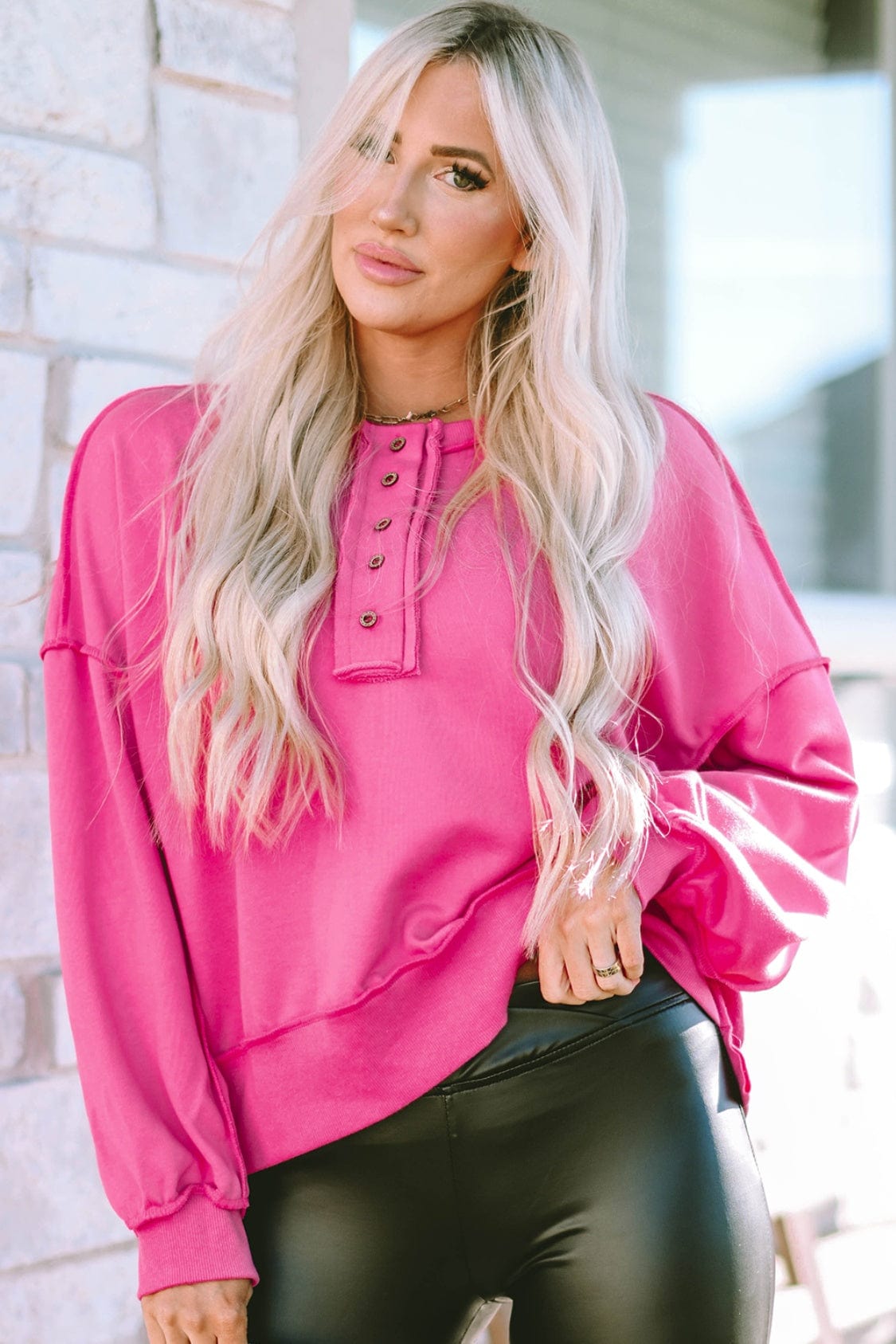 Thistle Exposed Seam Half Button Long Sleeve Sweatshirt