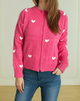 Heart Round Neck Zip Up Cardigan