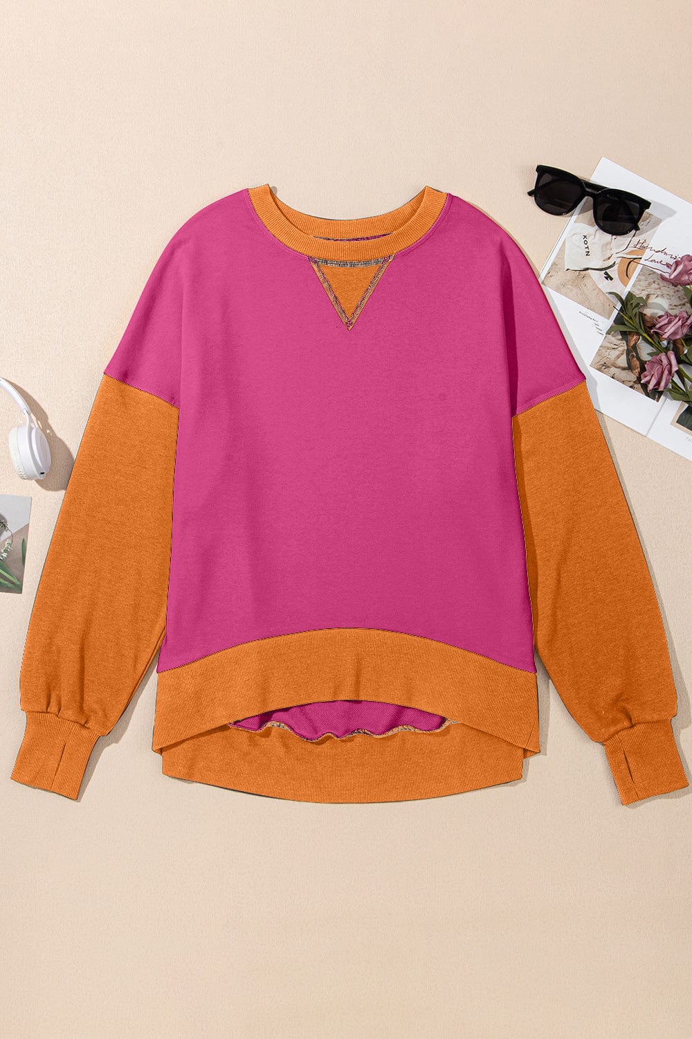 Contrast Round Neck Long Sleeve Sweatshirt