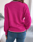 Contrast Trim Round Neck Long Sleeve Sweater