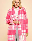 Davi & Dani Plaid Open Front Drop Shoulder Longline Coat