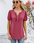 Frill Notched Short Sleeve Blouse