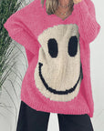 Smiling Face V-Neck Long Sleeve Sweater