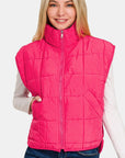 Zenana Zip Up Cropped Puffer Vest with Pockets