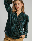 Umgee Animal Print Button Up Velvet Shirt