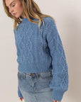 HYFVE Cable-Knit Mock Neck Dropped Shoulder Sweater