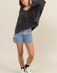 HYFVE Cable Knit V-Neck Dropped Shoulder Oversized Sweater