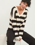 HYFVE Contrast Striped Cropped V-Neck Sweater