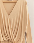 Tan HYFVE Draped Drop Shoulder Long Sleeve Top