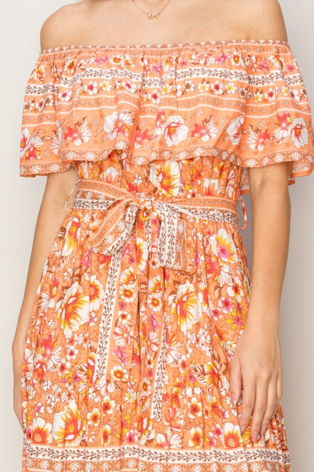 Tan HYFVE Floral Off-Shoulder Tie Front Maxi Dress