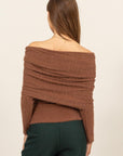 HYFVE Fuzzy Off Shoulder Textured Knit Top