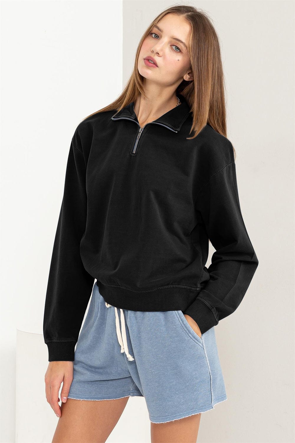 Black HYFVE Half Zip Drop Shoulder Sweatshirt