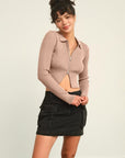 HYFVE Ribbed Double Zip Cropped Cardigan