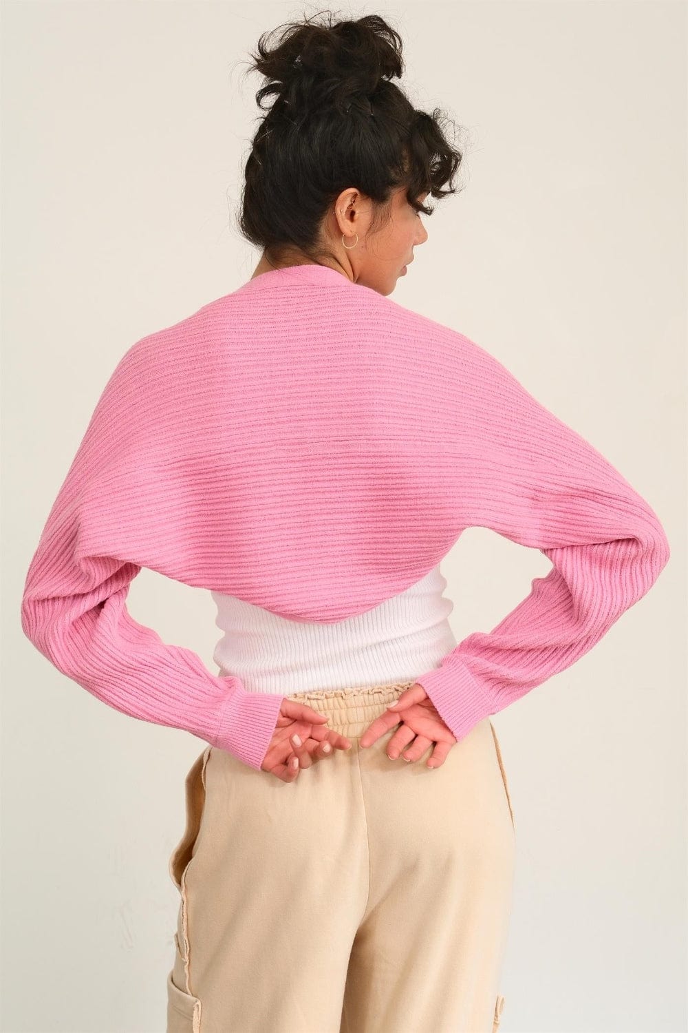 Pink HYFVE Ribbed Knit Bolero Cardigan