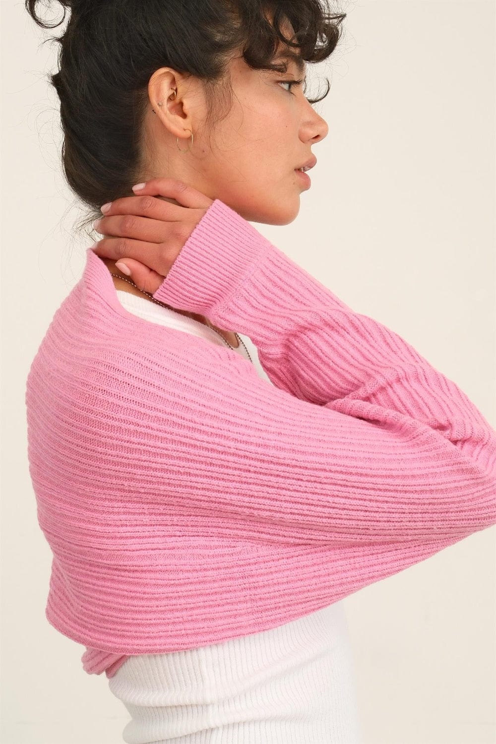 Pink HYFVE Ribbed Knit Bolero Cardigan