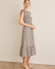 Light Gray In February Floral Smocked Ruffled Midi Dress