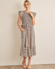 Light Gray In February Floral Smocked Ruffled Midi Dress