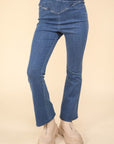 VERY J Washed Denim Stretchy Crossover Waist Leggings