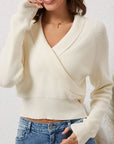 Ribbed Surplice Long Sleeve Sweater