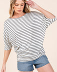 BOMBOM Striped Boat Neck Dolman Sleeve Top