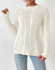 Cable-Knit Round Neck Long Sleeve Sweater