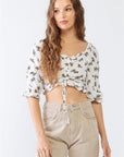 Lavender PAPERMOON Floral Ruffled Smocked Crop Top