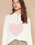 POL Cable-Knit Peace Patch Dropped Shoulder Sweater