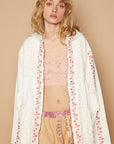 POL Embroidered Lace Patch Zip Up Hooded Jacket