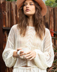 Light Gray POL Openwork Balloon Sleeve Knit Cover Up