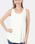 Beige Zenana Round Neck Curved Hem Tank