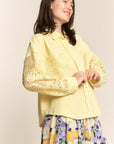 J.NNA Button Down Lace Long Sleeve Waffle Shirt