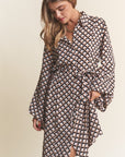 J.NNA Geometric Balloon Long Sleeve Midi Dress