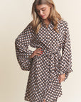 J.NNA Geometric Balloon Long Sleeve Midi Dress