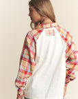 J.NNA Plaid Contrast Button Down Henley Top